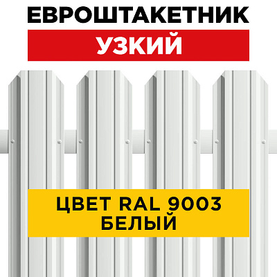 Штакетник (евроштакетник) Узкий 85мм RAL 9003 Белый для забора