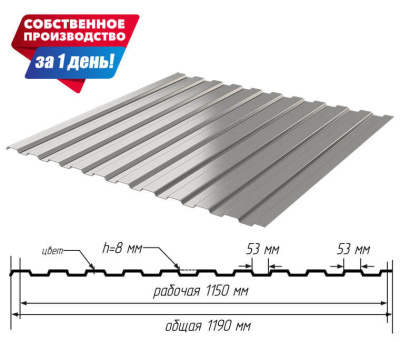 Профнастил (профлист) С-8 Оцинкованный с размерами