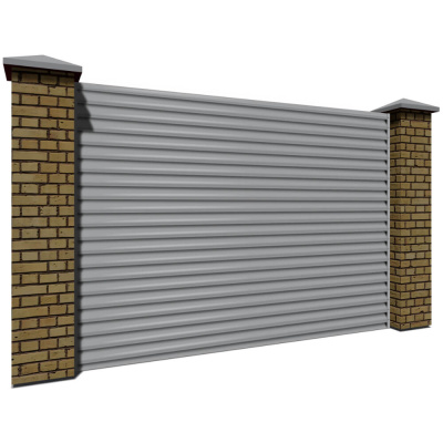 Секция забора жалюзи из ламелей еврожалюзи RAL7004 Серый с кирпичными столбами